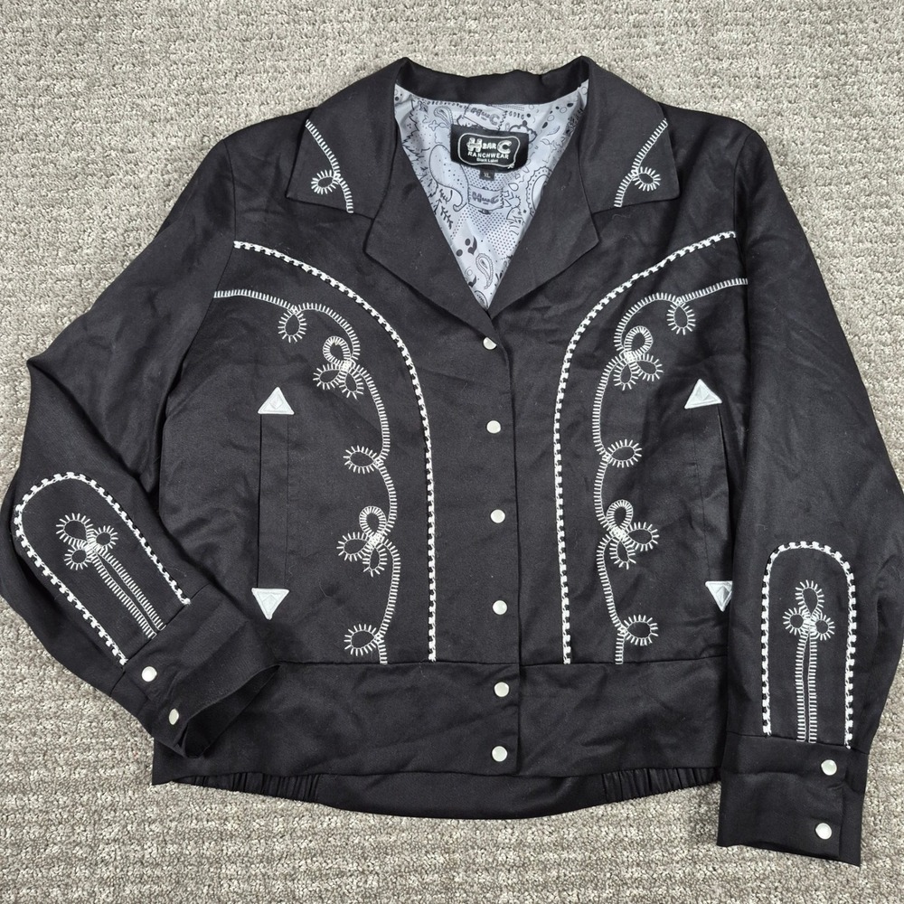 H Bar C Jacket Mens XL Black El Patron Bolero Embroidered Western Pearl Snap